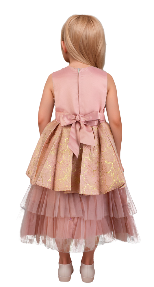 Vestido Infantil Rosa con Flores Bordadas y Falda de Tul | Roco Atelier