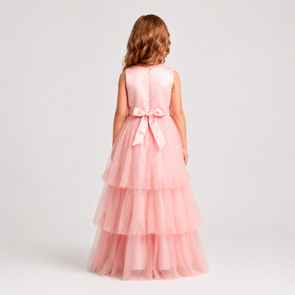 Vestido de Tul Rosa con Bordados para Niña Tallas 120-170