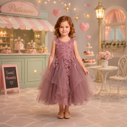 Vestido de Niña con Aplicaciones Color Mauve