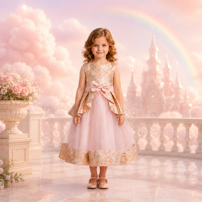 Vestido de Niña Rosa con Moño para Fiesta