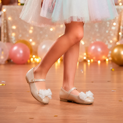 Zapatillas Oro Tornasol con Moño Frontal para Niña Tallas 13-24