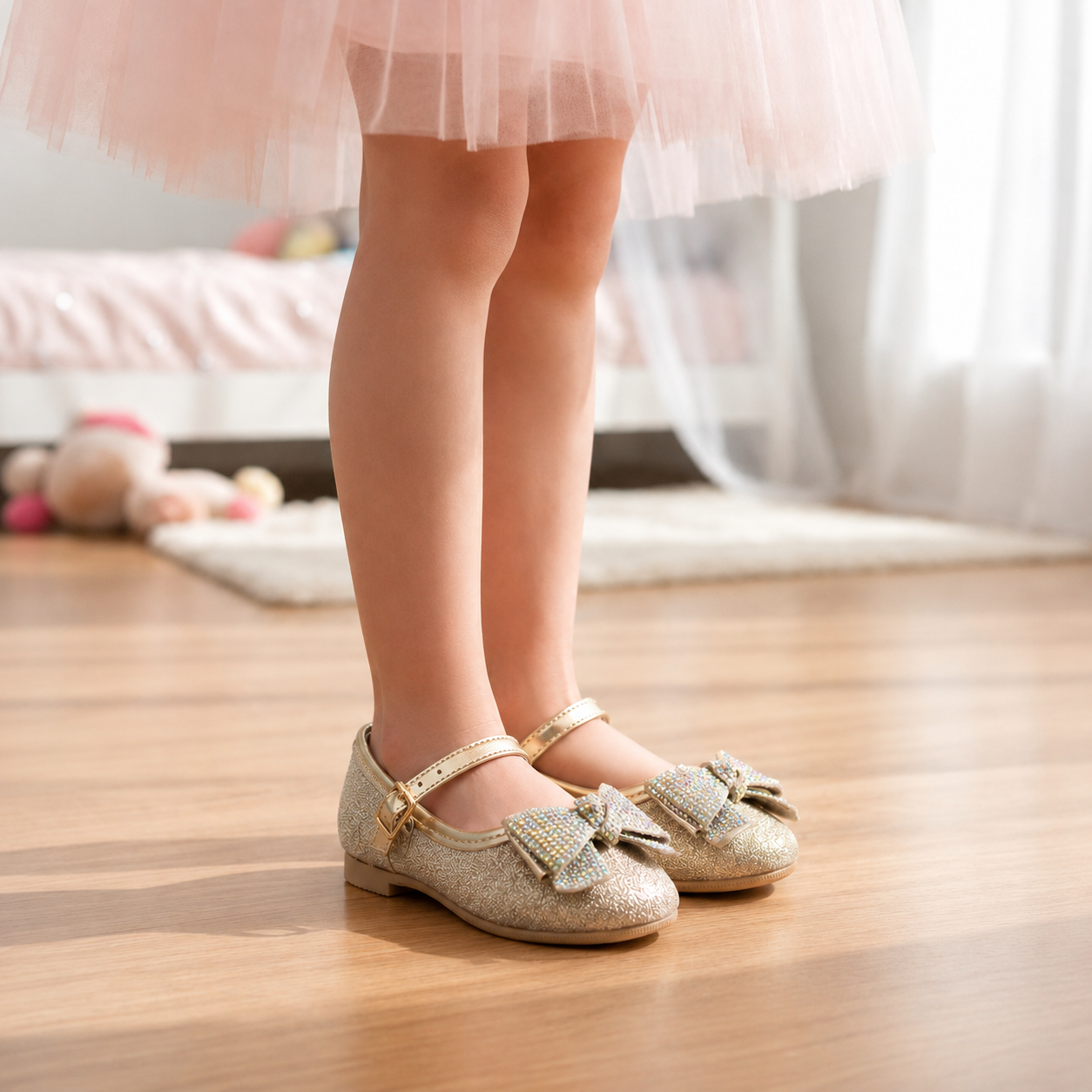 Zapatillas Doradas con Moño para Niña Tallas 13-26