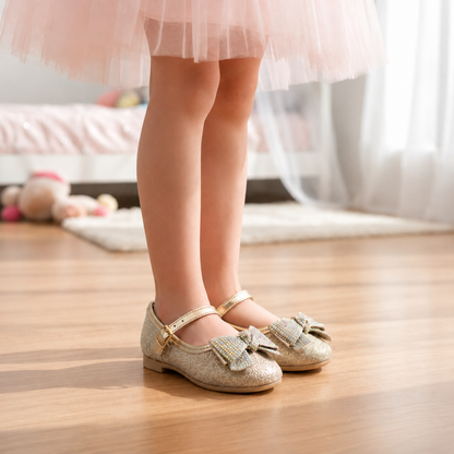 Zapatillas Doradas con Moño para Niña Tallas 13-26