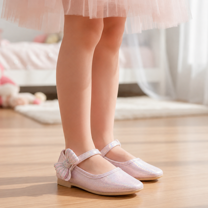 Zapatillas Rosa Tornasol con Velcro y Moño de Cristales para Niña Tallas 13-26
