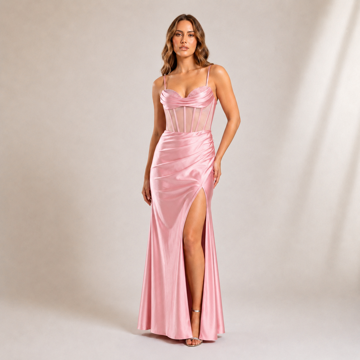 Satin Mermaid Dress with Beaded Bust | Sizes M, L and XL