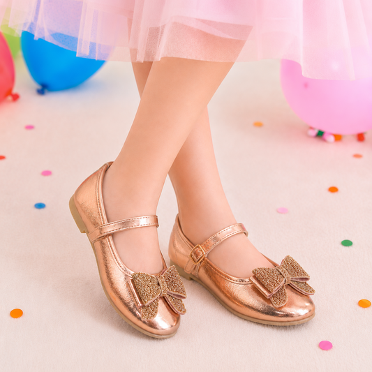 Zapatillas Oro Rosa con Moño de Piedras para Niña Tallas 13-26