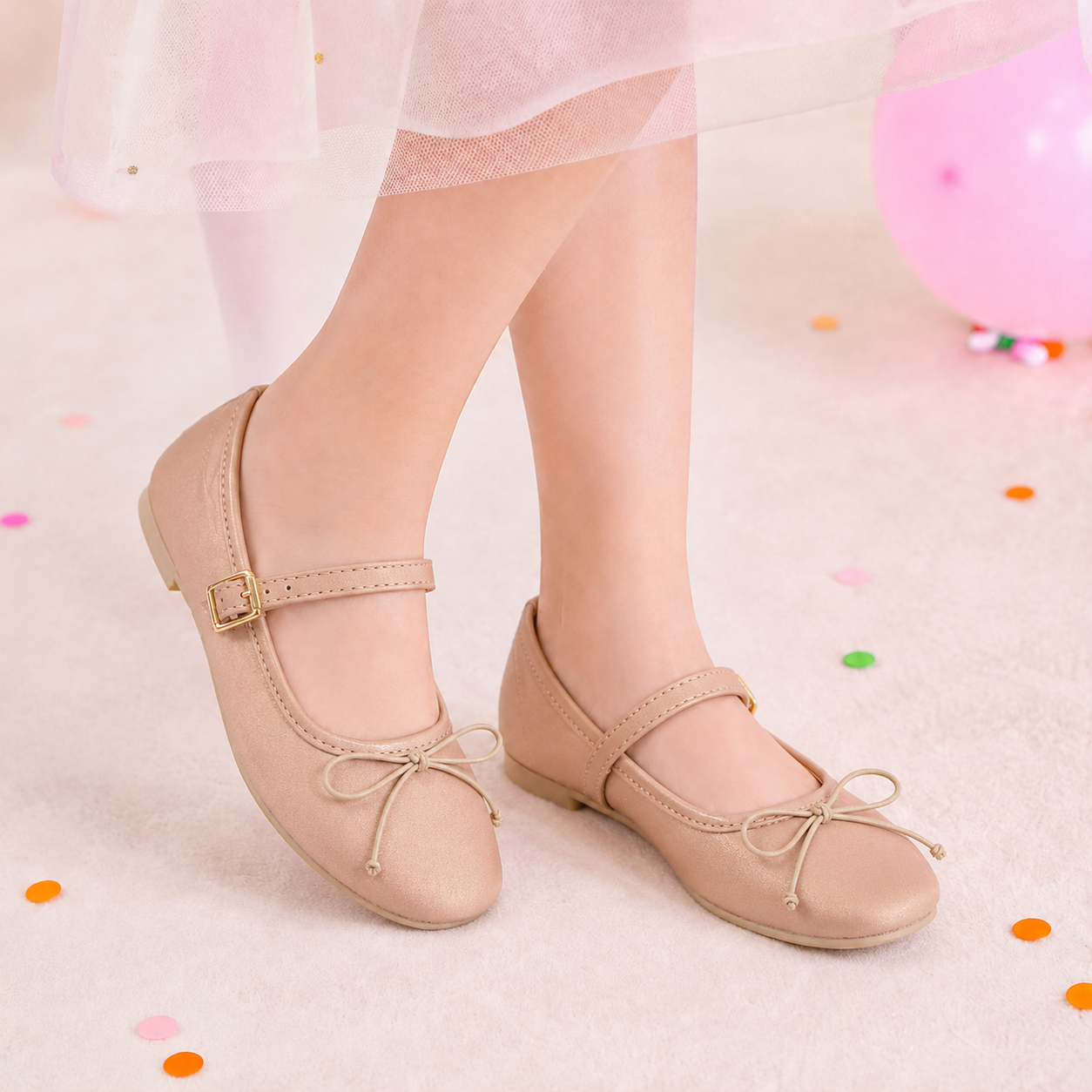 Zapatillas Beige de Tela con Moño para Niña Tallas 15-26