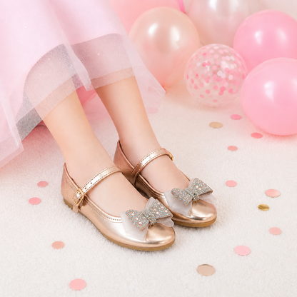 Balerinas Oro Rosa con Moño de Piedras para Niña Tallas 13-26
