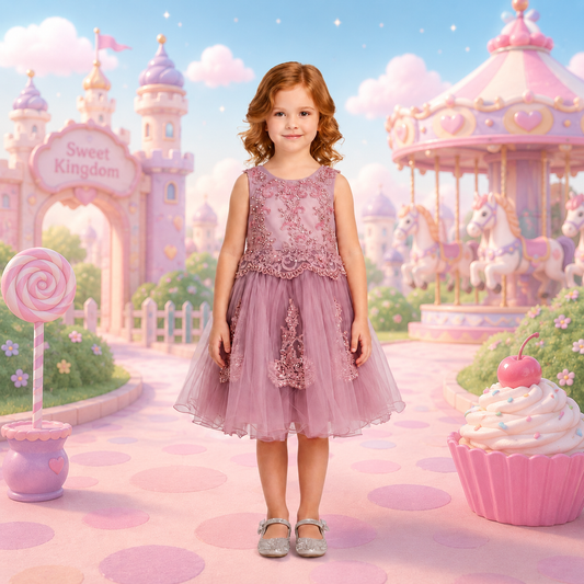 Vestido Infantil Lila con Bordados y Falda de Tul | Roco Atelier