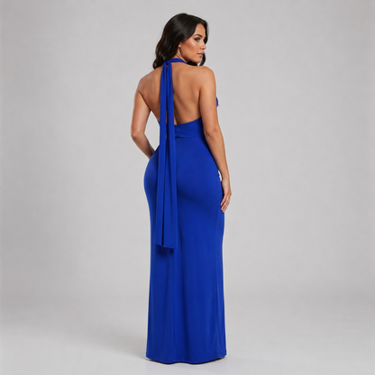 Vestido Halter con Flores 3D y Drapeado | Roco Atelier