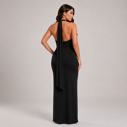 Vestido Halter con Flores 3D y Drapeado | Roco Atelier