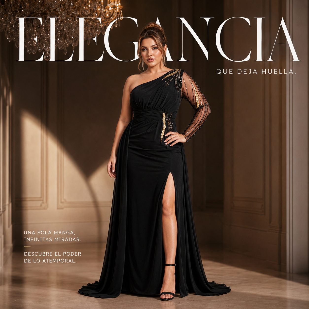 Vestido Asimétrico Tinto Tul Bordado con Sobrefalda