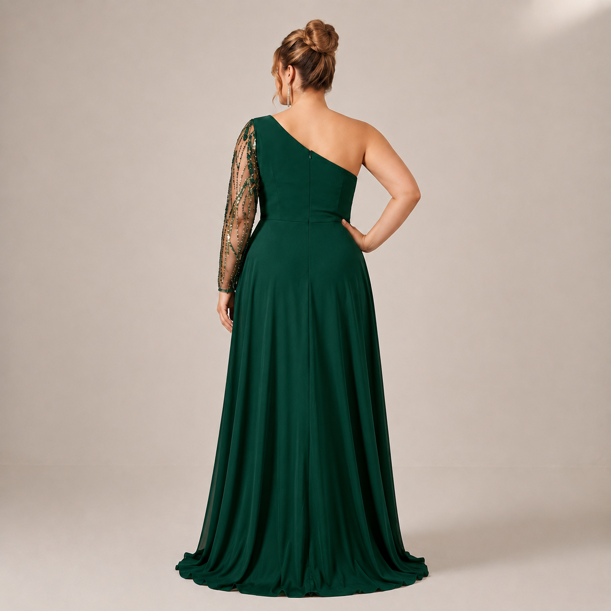 Vestido Asimétrico Tinto Tul Bordado con Sobrefalda
