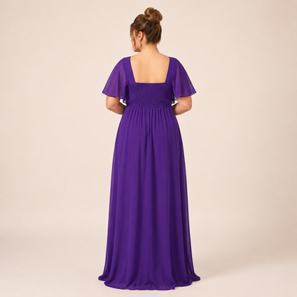 Vestido Azul Marino Chiffon Corte Imperio con Encaje y Perlas | Tallas Extra 1XL-3XL