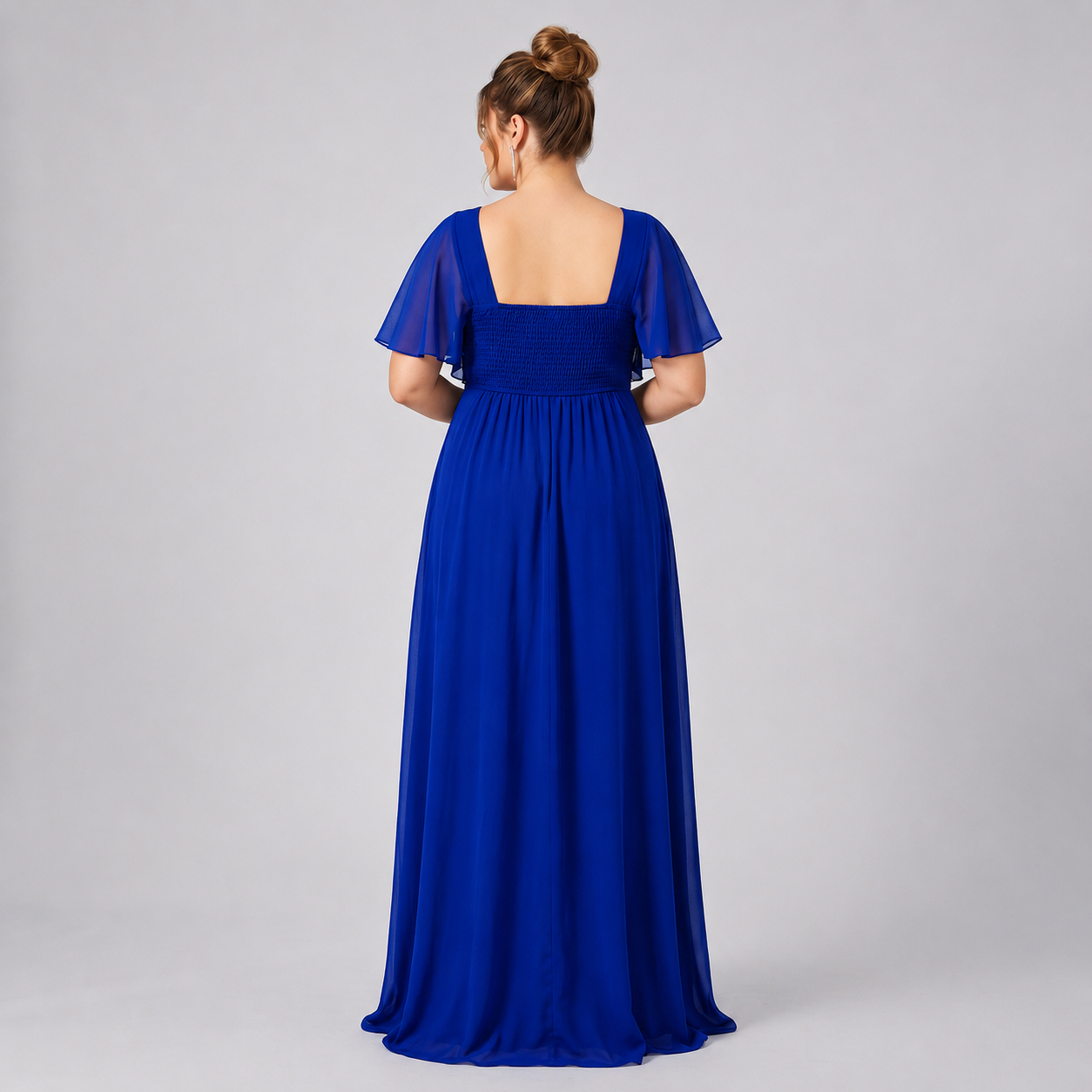 Vestido Azul Marino Chiffon Corte Imperio con Encaje y Perlas | Tallas Extra 1XL-3XL