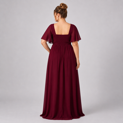 Vestido Azul Marino Chiffon Corte Imperio con Encaje y Perlas | Tallas Extra 1XL-3XL