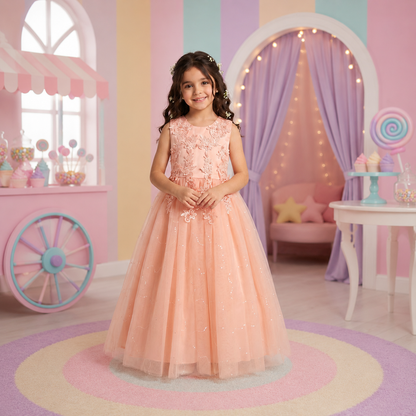 Vestido de Tul Blush con Bordados para Niña Tallas 110-160