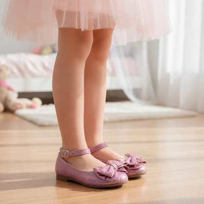 Zapatos Infantiles Morado con Moño y Pulsera | Niña