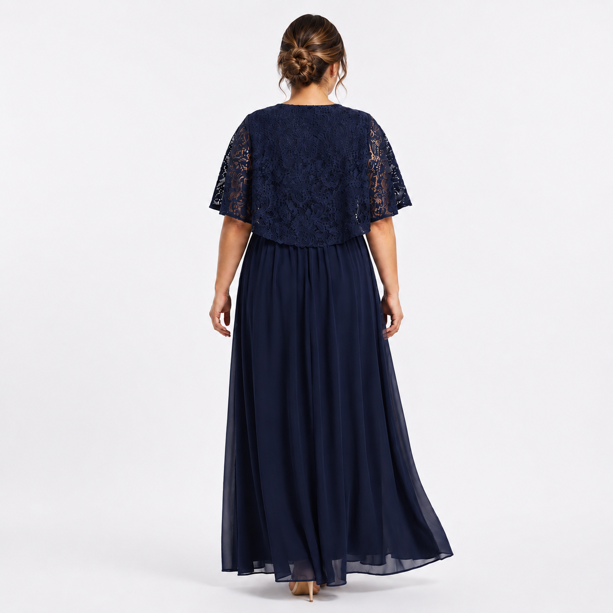 Plus Size Chiffon Dress with Lace and Waist Appliqué | XL 2XL 3XL