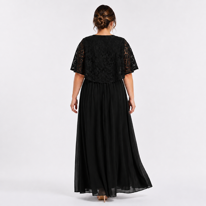 Plus Size Chiffon Dress with Lace and Waist Appliqué | XL 2XL 3XL