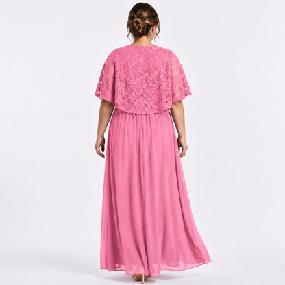 Plus Size Chiffon Dress with Lace and Waist Appliqué | XL 2XL 3XL