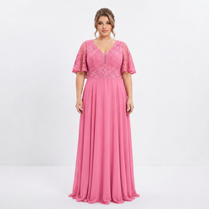 Plus Size Chiffon Dress with Lace and Waist Appliqué | XL 2XL 3XL