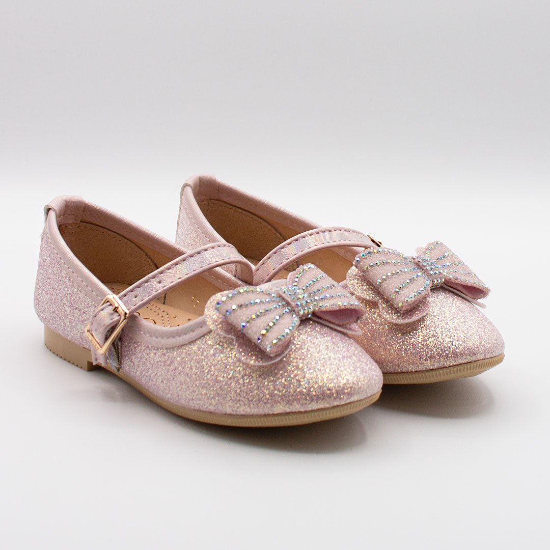 Zapatillas Glitter Rosa Tornasol con Moño para Niña Tallas 13-26