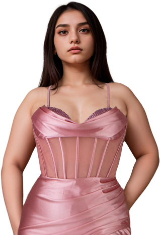 Vestido Sirena Rosa Satinado con Pedrería y Abertura Tallas M-XL