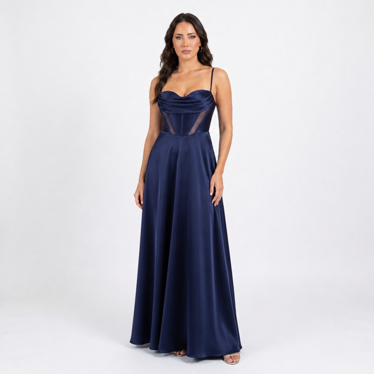 Sweetheart Neck Dress with Corset, Sheer Panels, and Full Skirt Sizes M-XL