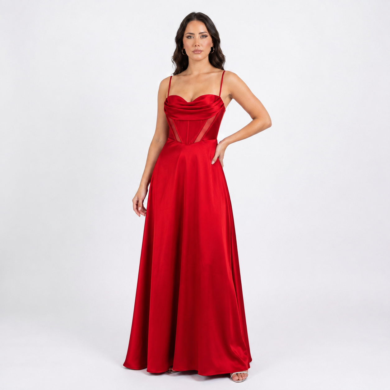 Sweetheart Neck Dress with Corset, Sheer Panels, and Full Skirt Sizes M-XL