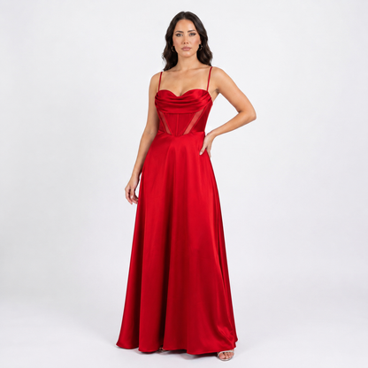 Sweetheart Neck Dress with Corset, Sheer Panels, and Full Skirt Sizes M-XL
