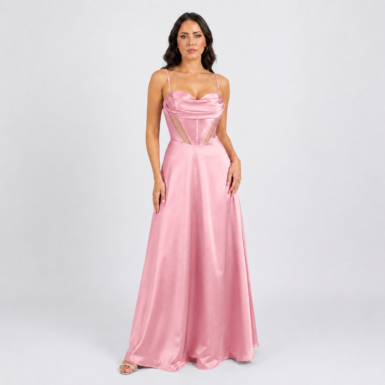 Sweetheart Neck Dress with Corset, Sheer Panels, and Full Skirt Sizes M-XL