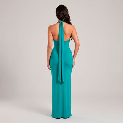 Vestido Halter con Flores 3D y Drapeado | Roco Atelier