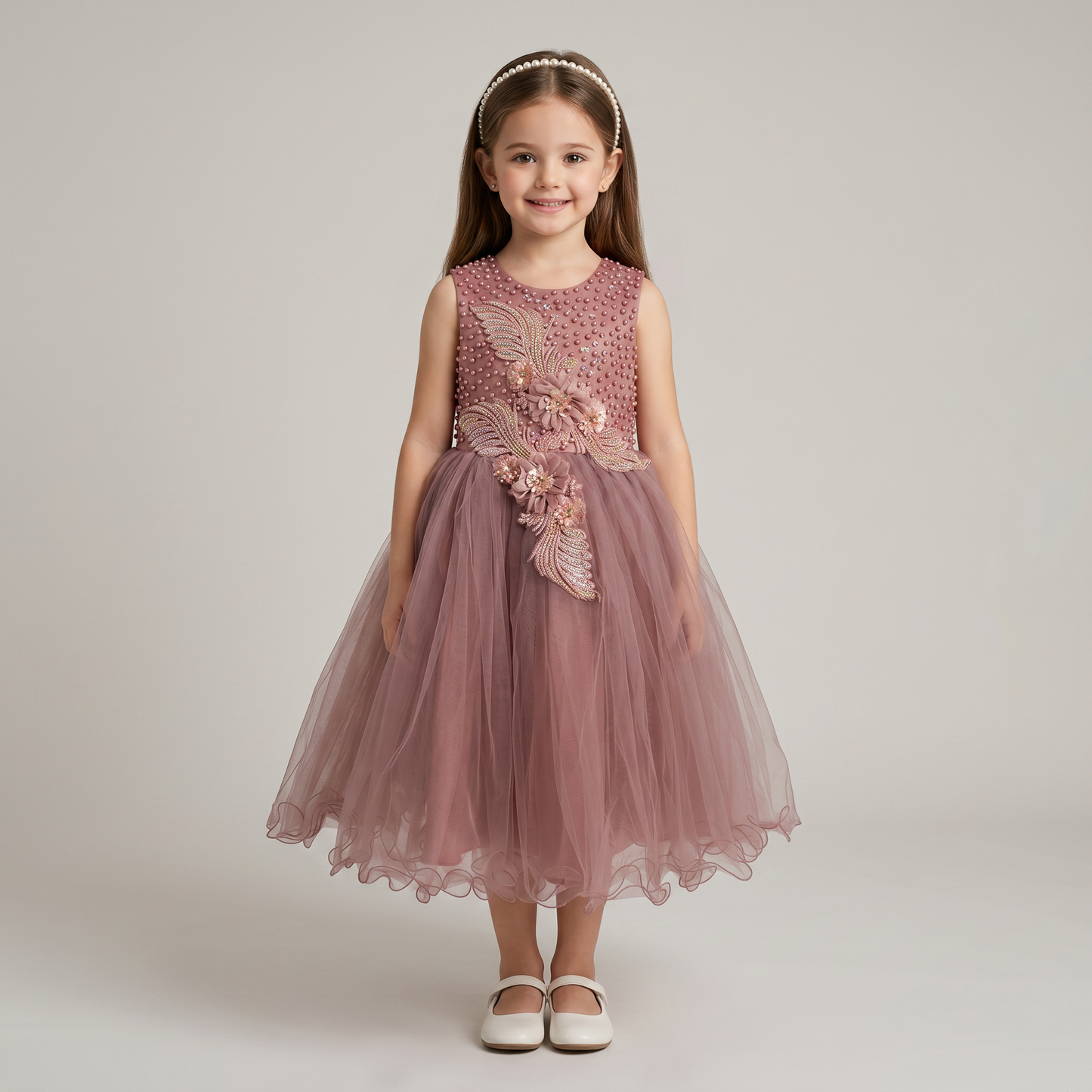 Vestido de Tul Mauve con Detalles para Niña Tallas 12-20