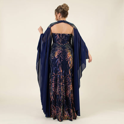 Vestido Sirena Lentejuelas Iridiscentes Azul Marino