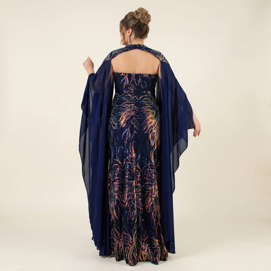 Vestido Sirena Lentejuelas Iridiscentes Azul Marino