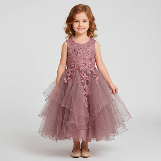 Vestido de Niña con Aplicaciones Color Mauve