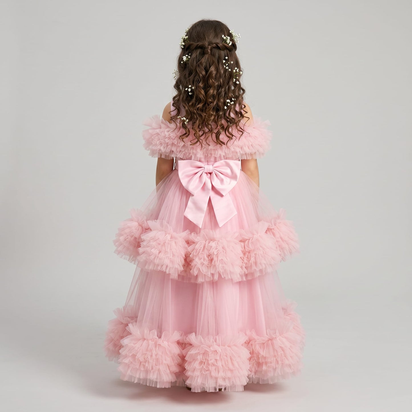 Vestido Infantil Rosa Pomposo para Ocasiones Especiales