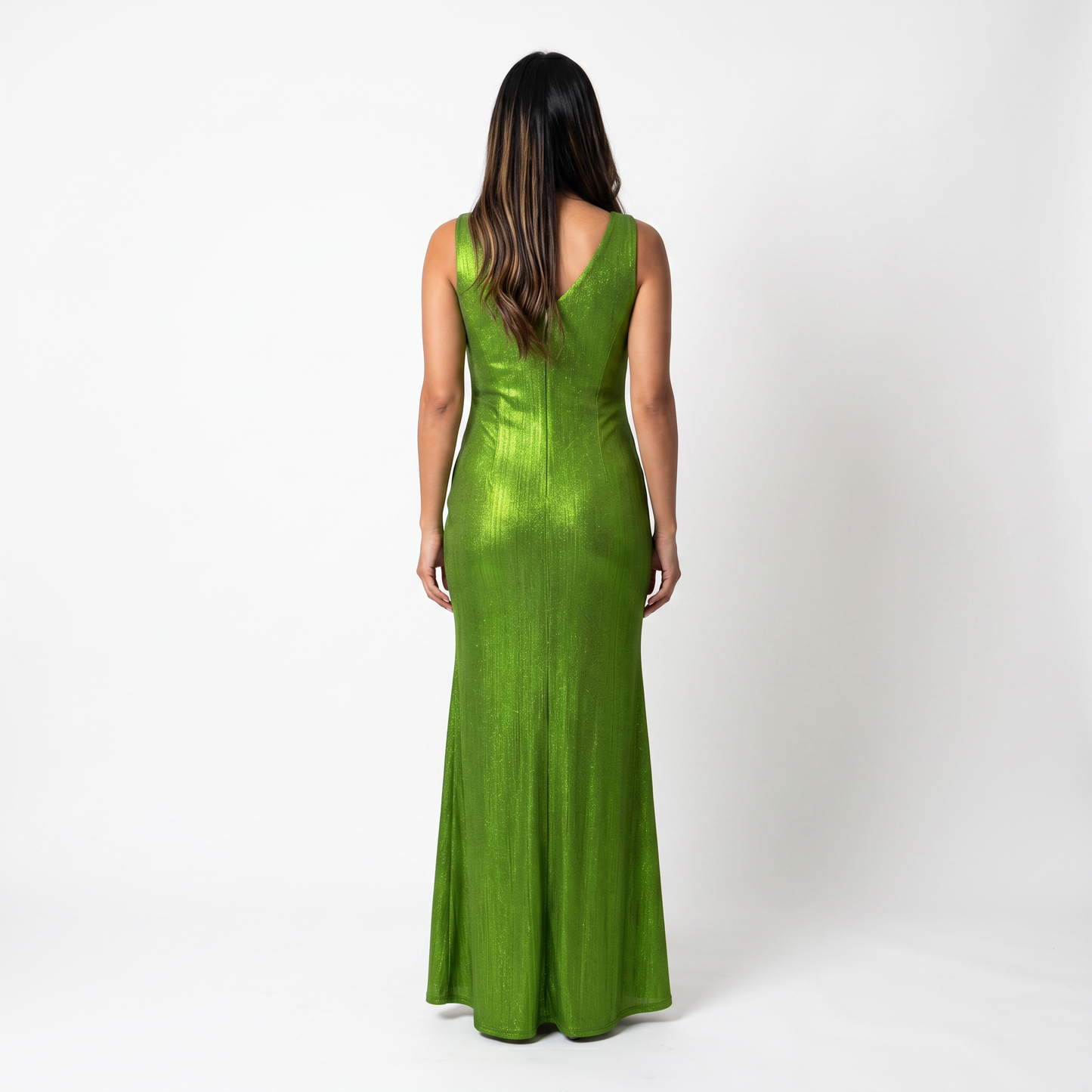 Vestido Largo de Fiesta Metalizado con Escote en V Profundo y Abertura en Pierna Tallas XL-2XL