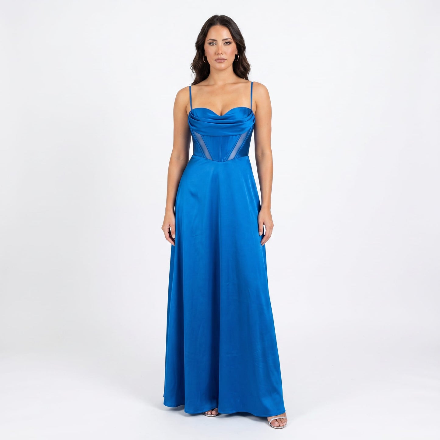 Sweetheart Neck Dress with Corset, Sheer Panels, and Full Skirt Sizes M-XL