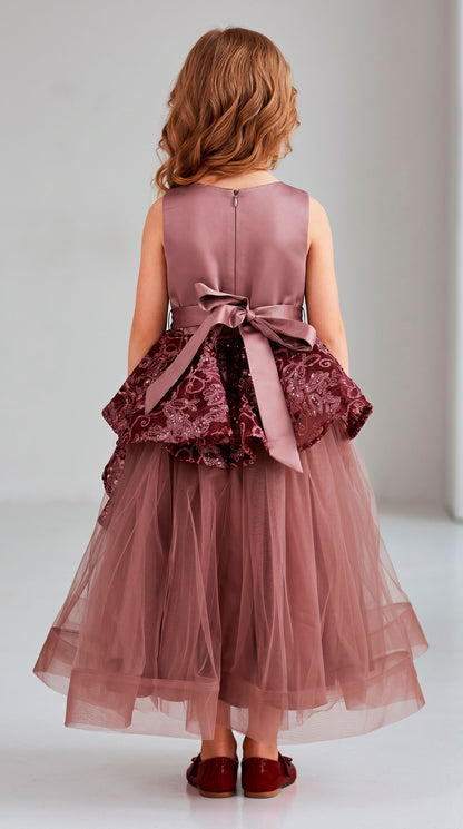 Vestido de Tul Mauve con Bordados para Niña Tallas 120-160
