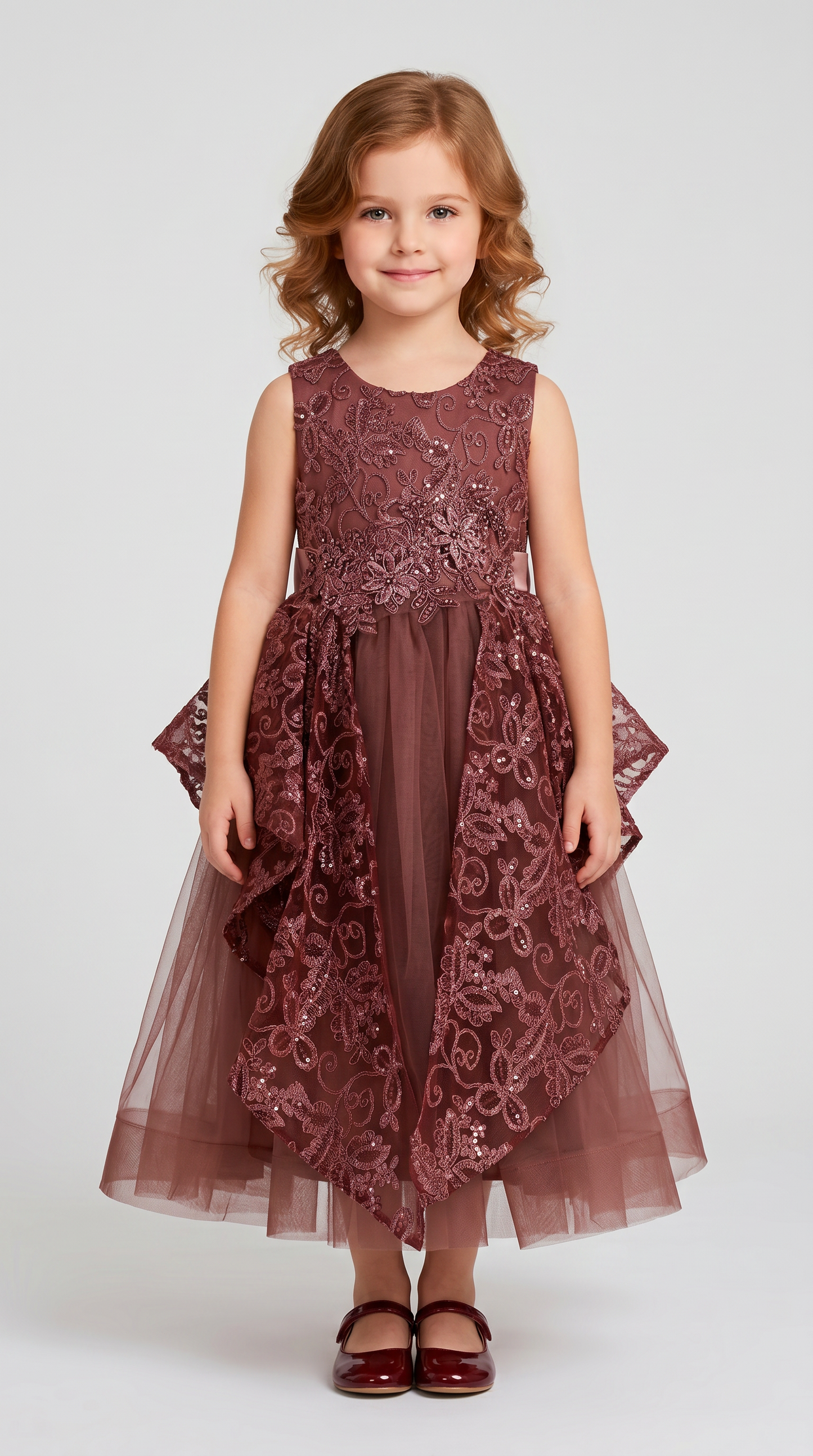 Vestido de Tul Mauve con Bordados para Niña Tallas 120-160