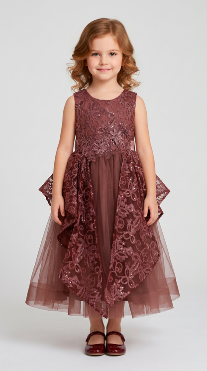 Vestido de Tul Mauve con Bordados para Niña Tallas 120-160