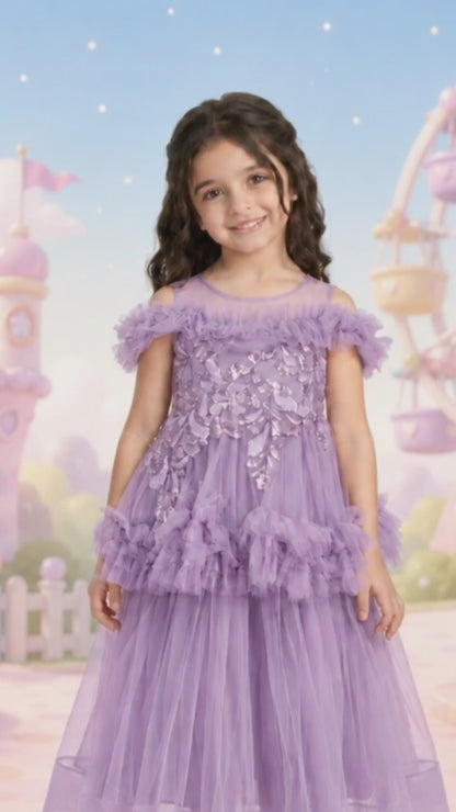 Kids' Lilac Tulle Off-the-Shoulder Dress with Sequins Sizes 110-150