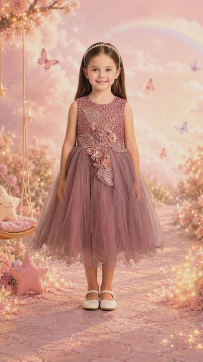 Mauve Tulle Dress with Details for Girls Sizes 12-20