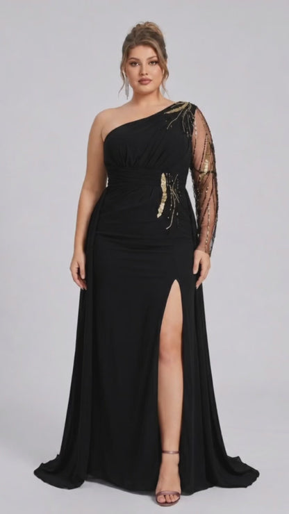 Asymmetrical Burgundy Tulle Embroidered Dress with Overskirt