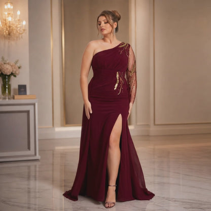 Vestido Asimétrico Tinto Tul Bordado con Sobrefalda