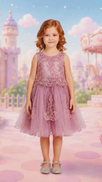 Lilac Child's Dress with Embroidery and Tulle Skirt | Roco Atelier