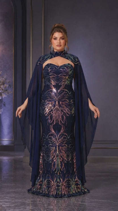Navy Iridescent Sequin Mermaid Dress