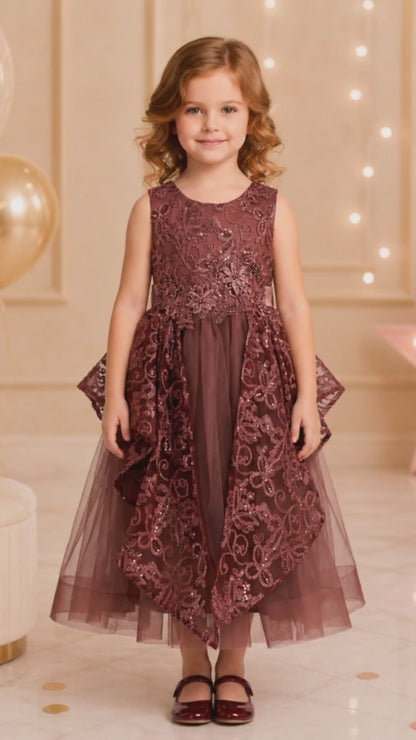 Vestido de Tul Mauve con Bordados para Niña Tallas 120-160